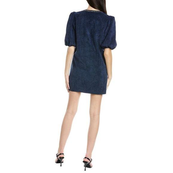 Sachin & Babi Tripp Corduroy Mini Dress Navy Blue Studded Leather Trim Small - Picture 3 of 11